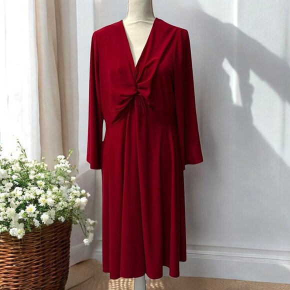 Sabrina Collective Red Long-Sleeve Knot Front Dress Size 1X - Picture 1 of 8